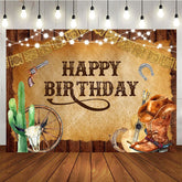 Aperturee - Aperturee Brown Wooden Western Cowboy Happy Birthday Backdrop